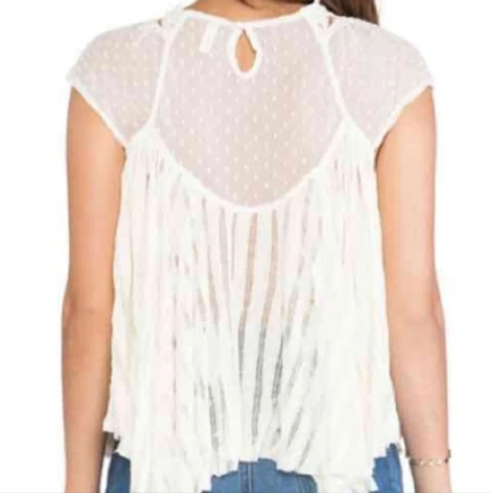Free People Stars Align Eggshell Ivory Lace Flowy Romantic Shirt